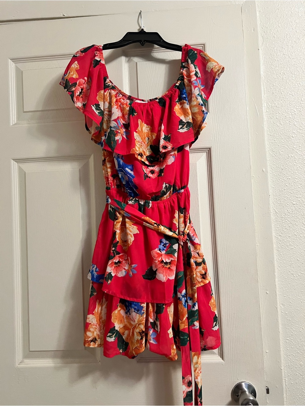 Flying Tomato Vibrant Tropical Floral Ruffle Mini Dress (Size M)